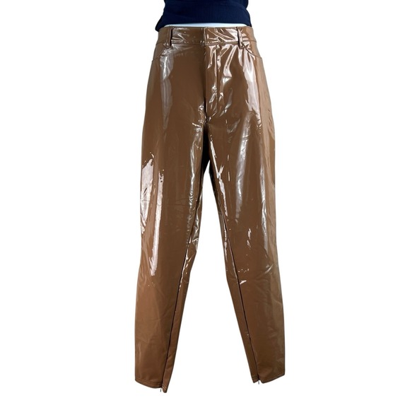 House‎ Of CB Trouser Pant Haridan Coffee Patent Stretch Vinyl Women's Medium - Picture 1 of 8